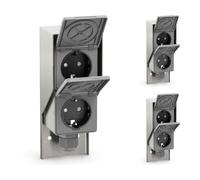 ledscom.de 3 prese PIWI per esterni/ambienti umidi, a vista, IP44, doppia presa Schuko, 16 A/230 V, acciaio inossidabile, plastica, montaggio verticale