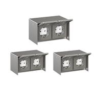 ledscom.de 3 pz. presa a muro STEDDA, IP44, acciaio inox - Presa a muro resistente alle intemperie, acciaio inox, orizzontale, con 2 prese per giardino, terrazza e aree esterne
