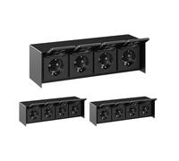 ledscom.de 3 pz. presa a muro STEDDA, IP44, acciaio inox - presa a muro resistente alle intemperie, nera, orizzontale, con 4 prese per giardino, terrazza e aree esterne