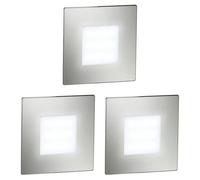 ledscom.de 3x lampada LED per scale/da incasso a parete FEX per interni ed esterni, di forma quadrata, in acciaio inossidabile, 85 x 85 mm, bianco freddo