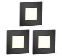 ledscom.de 3x lampada LED per scale/da incasso a parete FEX per interni ed esterni, quadrata, nera, 85 x 85 mm, bianco caldo