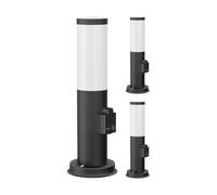 ledscom.de 3x PORU bitta luminosa con presa per esterni, nera, rotonda, 38,5 cm, incl. lampada E27, 471lm, bianco extra-caldo