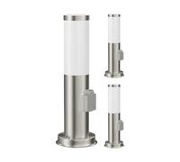 ledscom.de 3x PORU luce di bitta con presa per esterni, acciaio inox, rotonda, 38,5 cm, incl. lampada E27, 471lm, bianco extra-caldo