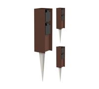 ledscom.de 3x presa da giardino POMI con picchetto a terra per esterni, IP44, a 2 vie, marrone, quadrata, 23cm
