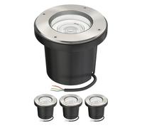 ledscom.de 4 faretti da incasso a pavimento BOFU per esterni, orientabili, in acciaio inossidabile, rotondi, IP67, Ø 150 mm, con lampadina LED inclusa (bianca, 5,3 W, 504 lm, 44°)