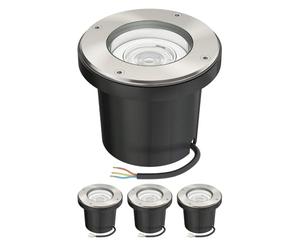 ledscom.de 4 faretti da incasso a pavimento BOFU per esterni, orientabili, in acciaio inossidabile, rotondi, IP67, Ø 150 mm, con lampadina LED inclusa (bianca, 5,3 W, 504 lm, 44°)