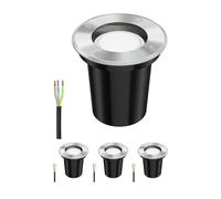 ledscom.de 4 faretti da incasso a pavimento BOLI per esterni, in acciaio inossidabile, rotondi, IP67, Ø 108 mm, con lampada LED da 4,914 W, 450 lm, bianco caldo