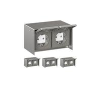 ledscom.de 4 pz. presa a muro STEDDA, IP44, acciaio inox - Presa a muro resistente alle intemperie, acciaio inox, orizzontale, con 2 prese per giardino, terrazza e aree esterne