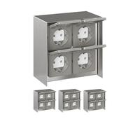 ledscom.de 4 pz. presa a muro STEDDA, IP44, acciaio inox - Presa a muro resistente alle intemperie, in acciaio inox, quadrata, con 4 prese per giardino, terrazza e aree esterne