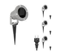 ledscom.de 4 faretti da giardino DUK con picchetto a terra per esterni, IP65, spina, grigio, 1 x GU10 max. 15W