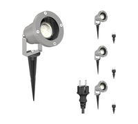 ledscom.de 4x faretto da giardino DUK con picchetto a terra per esterni, IP65, spina, grigio, in U10 LED 227lm bianco caldo
