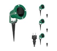 ledscom.de 4 faretti da giardino DUK con picchetto a terra per esterni, IP65, spina, verde, 1 x GU10 max. 15W