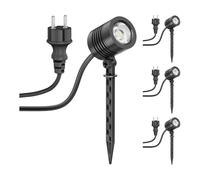 ledscom.de 4 pezzi Piccolo faretto da giardino a LED con picchetto a terra TARL per esterni, IP65, spina, nero, 4,3 W, 340lm, bianco caldo