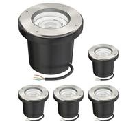 ledscom.de 5 faretti da incasso a pavimento BOFU per esterni, orientabili, in acciaio inossidabile, rotondi, IP67, Ø 150 mm, con lampadina LED inclusa (bianca, 5,3 W, 504 lm, 44°)