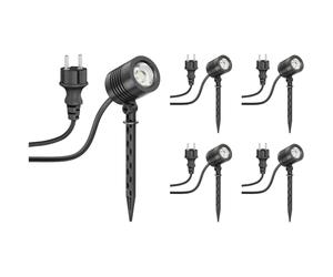 ledscom.de 5 piccoli faretti LED da giardino con picchetto TARL per esterni, IP65, spina, neri, 4,1 W, 351 lm, bianco freddo