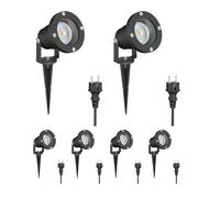 ledscom.de 6 faretti da giardino a LED DUK neri con picchetto da terra per esterni, in alluminio, con lampadina LED GU10 inclusa (bianco caldo, 5,4 W, 510 lm, 45°)
