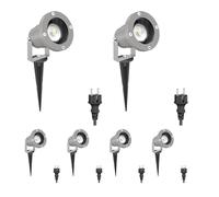 ledscom.de 6 faretti da giardino DUK con picchetto a terra per esterni, IP65, spina, grigio, in U10 LED 510lm bianco caldo
