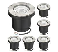 ledscom.de 6 faretti da incasso a pavimento BOFU per esterni, orientabili, in acciaio inossidabile, rotondi, IP67, Ø 150 mm, con lampadina LED inclusa (bianca, 5,3 W, 504 lm, 44°)