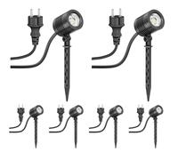 ledscom.de 6 pezzi Piccolo faretto da giardino a LED con picchetto a terra TARL per esterni, IP65, spina, nero, 4,1 W, 351lm, bianco freddo