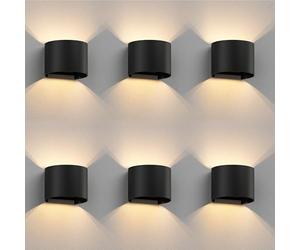 ledscom.de 6 pz. lampada da parete RUNEL per esterni, IP65, up/downlight, nero opaco, rotonda, 1x G9 max. 10W
