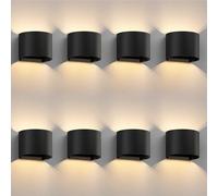ledscom.de 8x RUNEL lampada da parete per esterni, IP65, up/downlight, nero opaco, rotonda, 1x G9 max. 10W