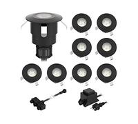 ledscom.de Apparecchio LED da incasso ATRIA per esterni, IP65, nero, rotondo, Ø 40mm, bianco freddo Set di 9