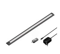 ledscom.de Apparecchio sottopensile a LED SIRIS nero opaco con alimentazione e rilevatore di movimento piatto, 50cm, 655lm, bianco