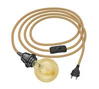 ledscom.de Cavo di canapa LEKA da 3 m, spina, interruttore + lampada LED oro max. 818lm, dimmerazione a 3 livelli, bianco extra-caldo