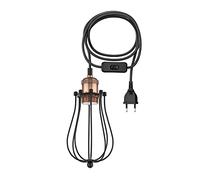 ledscom.de Cavo tessile da 3 m RETRA, vintage, spina, interruttore, bronzo, paralume a gabbia, nero