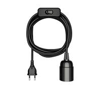 ledscom.de Cavo tessile LEHA, con spina e interruttore, 3 m, nero, presa per lampadina E27, 1x E27 max. 60W