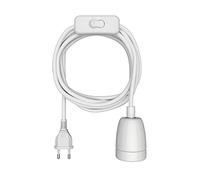 ledscom.de Cavo tessile LEHA II, spina, interruttore, bianco lucido, 3 m, portalampada in porcellana, 1x E27 max. 300 W