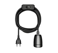ledscom.de Cavo tessile LEHA II, spina, interruttore, nero lucido, 3 m, presa in porcellana, 1x E27 max. 300W