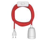 Cavo tessile LEHA II interruttore a spina rosso bianco 3 m presa in porcellana