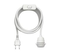 ledscom.de Cavo tessile LEKA, spina, interruttore, bianco, 3 m, portalampada, 1x E27 max. 60 W