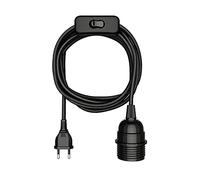 ledscom.de Cavo tessile LEKA, spina, interruttore, nero, 3 m, portalampada, 1x E27 max. 60 W