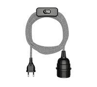 ledscom.de Cavo tessile LEKA, spina, interruttore, nero, bianco, dentellato, 3 m, attacco lampada, 1x E27 max. 60W
