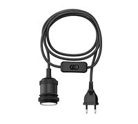 ledscom.de Cavo tessile RETRA, spina, interruttore, nero opaco, 3 m, portalampada, 1x E27 max. 60 W
