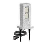 ledscom.de Colonna di presa da giardino POCK con picchetto a terra e cavo da 2 m per esterni, 2 prese, aspetto pietra, resina sintetica, angolare, 30 cm