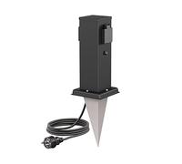 ledscom.de Colonna di presa da giardino Polly con sensore crepuscolare e puntale di terra e cavo da 2 m per esterni, a 2 ingressi, in acciaio inox, quadrato, nero, 27 cm