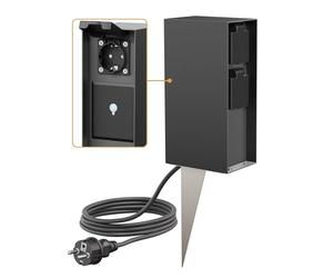 ledscom.de Colonna presa da giardino POMI con picchetto di terra e cavo di 2m per esterno, IP44, Smart Home, WLAN, Alexa, 3 volte, antracite, angolare, 23cm