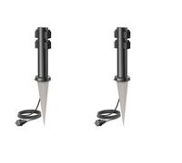 ledscom.de Colonnina con 2 prese da giardino PORU con picchetto da terra e cavo da 5 m per esterni, 4 prese, acciaio inossidabile, nera, rotonda, 38 cm