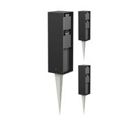 ledscom.de Colonnina con 3 prese da giardino POKU con picchetto da terra per esterni, IP44, a 2 prese, nera, squadrata, 23 cm