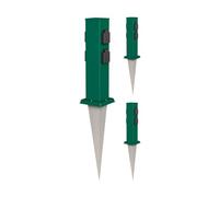 ledscom.de Colonnina con 3 prese da giardino Polly con picchetto da terra per esterni, IP44, 4 prese, acciaio inossidabile, squadrata, verde, 40 cm