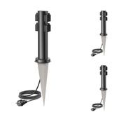 ledscom.de Colonnina con 3 prese da giardino PORU con picchetto e cavo da 5 m per esterni, 4 prese, acciaio inossidabile, nera, rotonda, 38 cm
