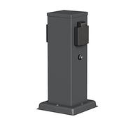 ledscom.de Colonnina con prese da giardino POLLY IP44, 2 prese Schuko, con sensore crepuscolare per l'illuminazione da giardino, acciaio inossidabile, antracite, squadrata, 27 cm