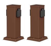 ledscom.de 2 prese da giardino a colonna POLLY per esterni, IP44, a 2 vie, acciaio inox, marrone, quadrate, 27 cm