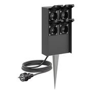 ledscom.de Colonnina con prese da giardino POMI con picchetto e cavo da 5 m per esterni, IP44, 4 prese, acciaio inossidabile, antracite, squadrata, 23 cm