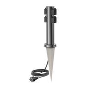 ledscom.de Colonnina con prese da giardino PORU con picchetto e cavo da 2 m per esterni, a 4 prese, acciaio inossidabile, antracite, rotonda, 38 cm