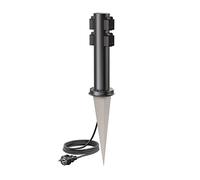 ledscom.de Colonnina con prese da giardino PORU con picchetto e cavo da 5 m per esterni, 4 prese, acciaio inossidabile, nera, rotonda, 38 cm