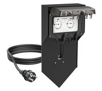 ledscom.de Colonnina di prese POXO con picchetto da terra e cavo da 2 m per esterni, IP65, a 2 prese, nera, squadrata, 40 cm